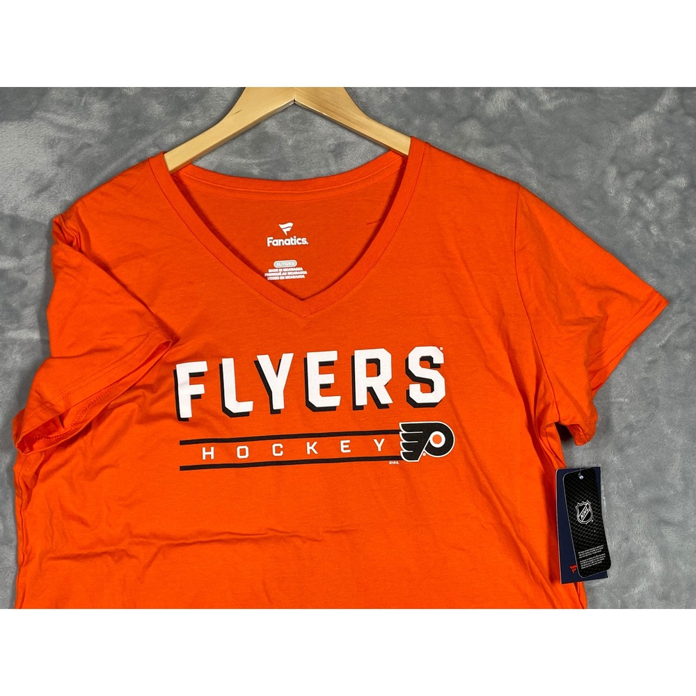 Fanatics Philadelphia Flyers Womens XL V-Neck T-Shirt Orange NHL Hockey NEW
